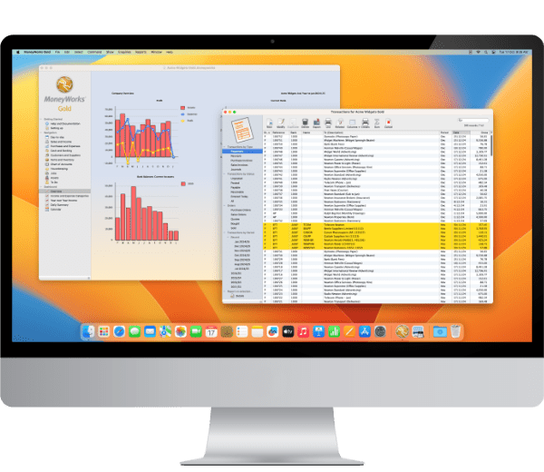 MoneyWorks accounting in use on a Mac computer